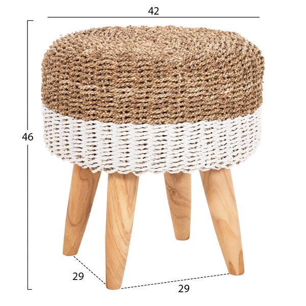 STOOL BEAM HM7827.01 TEAK WOOD AND SEAGRASS RUSH IN NATURAL and WHITE Φ42x46Hcm. [2]
