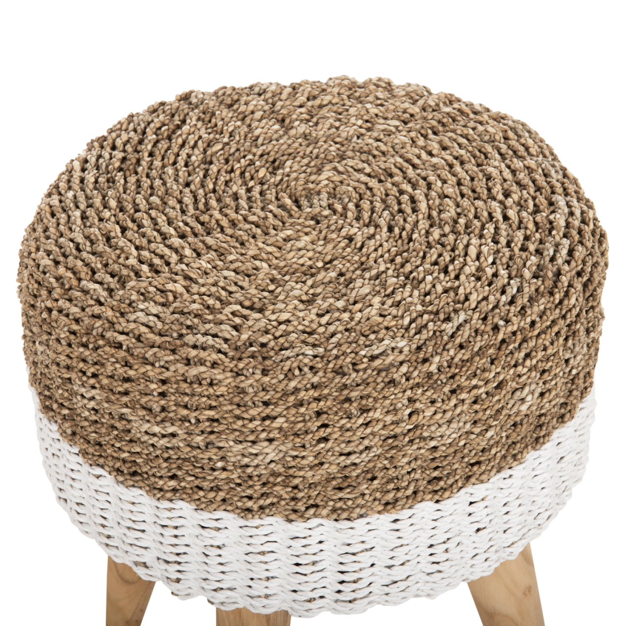 STOOL BEAM HM7827.01 TEAK WOOD AND SEAGRASS RUSH IN NATURAL and WHITE Φ42x46Hcm. [4]