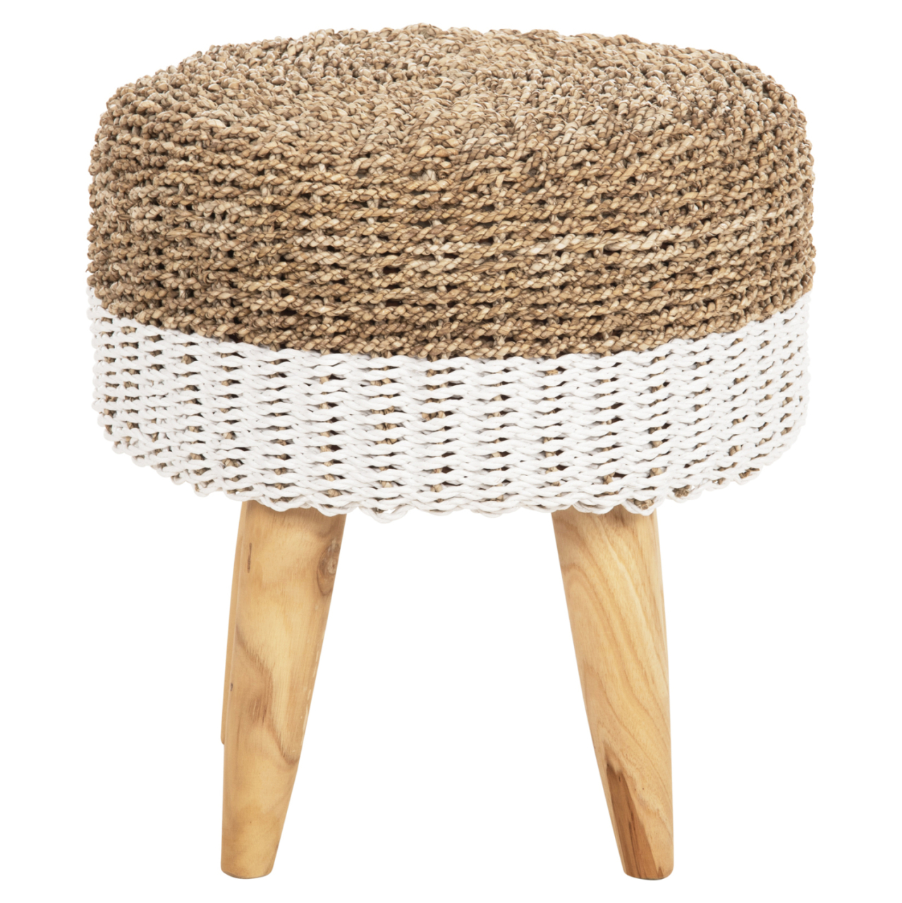 STOOL BEAM HM7827.01 TEAK WOOD AND SEAGRASS RUSH IN NATURAL and WHITE Φ42x46Hcm. [3]