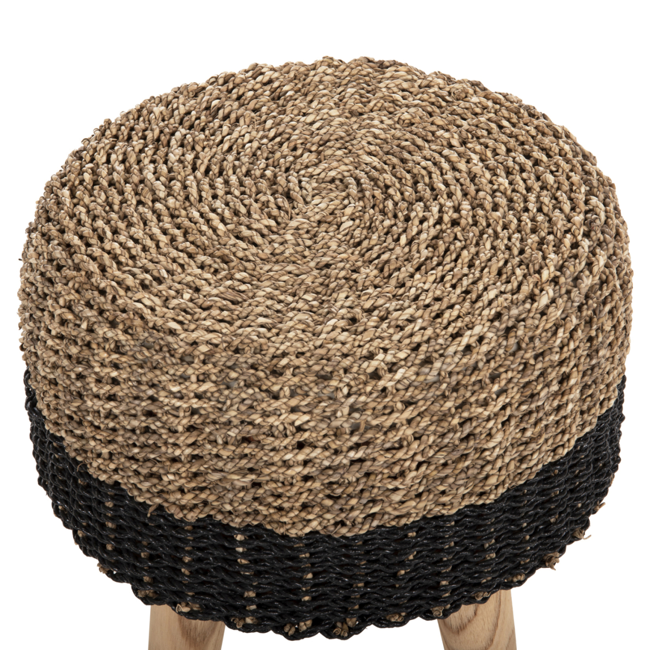 STOOL BEAM HM7827 TEAK WOOD AND SEAGRASS RUSH IN NATURAL and BLACK Φ43x45Hcm. [4]