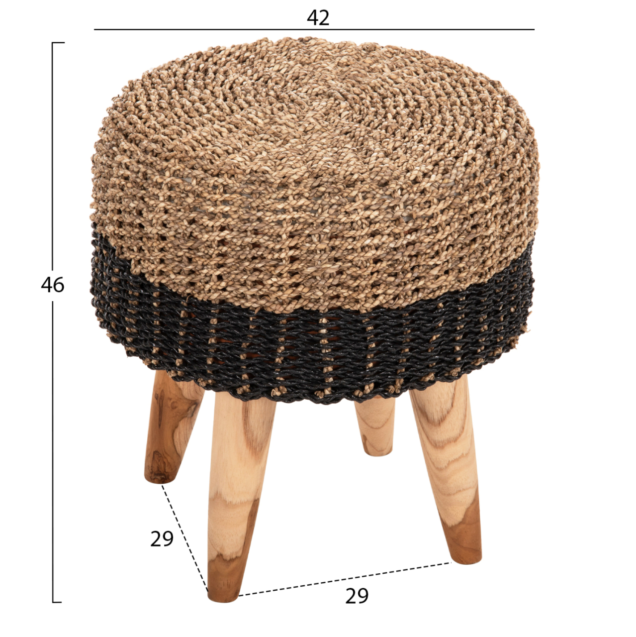 STOOL BEAM HM7827 TEAK WOOD AND SEAGRASS RUSH IN NATURAL and BLACK Φ43x45Hcm. [2]