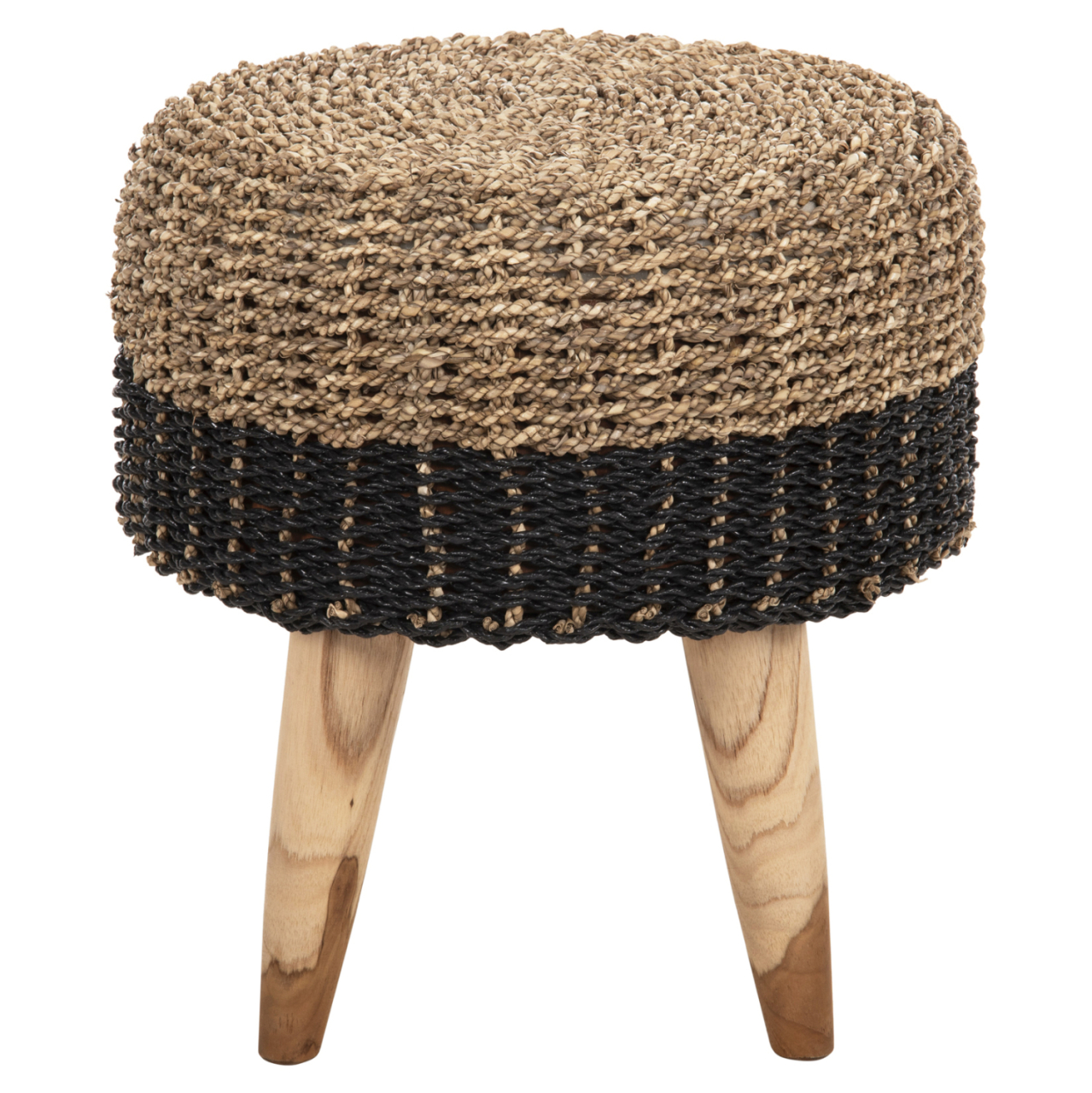 STOOL BEAM HM7827 TEAK WOOD AND SEAGRASS RUSH IN NATURAL and BLACK Φ43x45Hcm. [3]