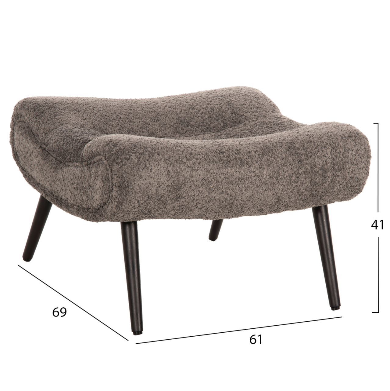 STOOL-FOOTREST BRYM HM9606.01 GREY BOUCLE FABRIC-BLACK WOODEN LEGS 68X58X40Hcm. [2]