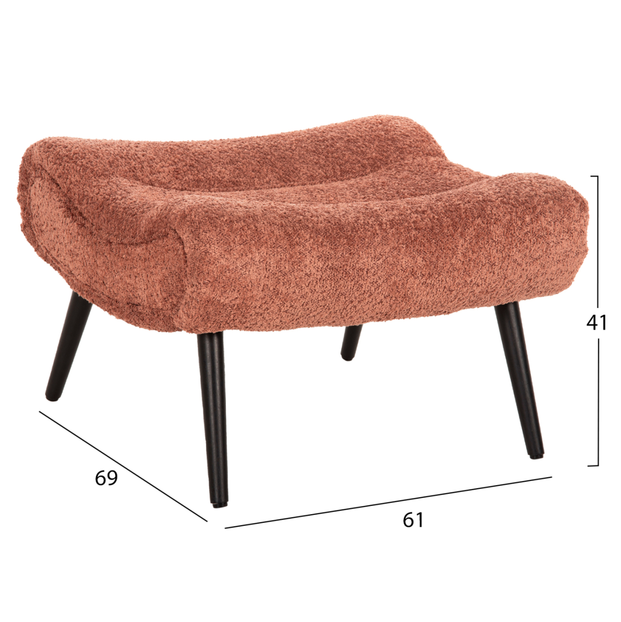 STOOL-FOOTREST BRYM HM9606.02 PINK BOUCLE FABRIC-BLACK WOODEN LEGS 68X58X40Hcm. [2]