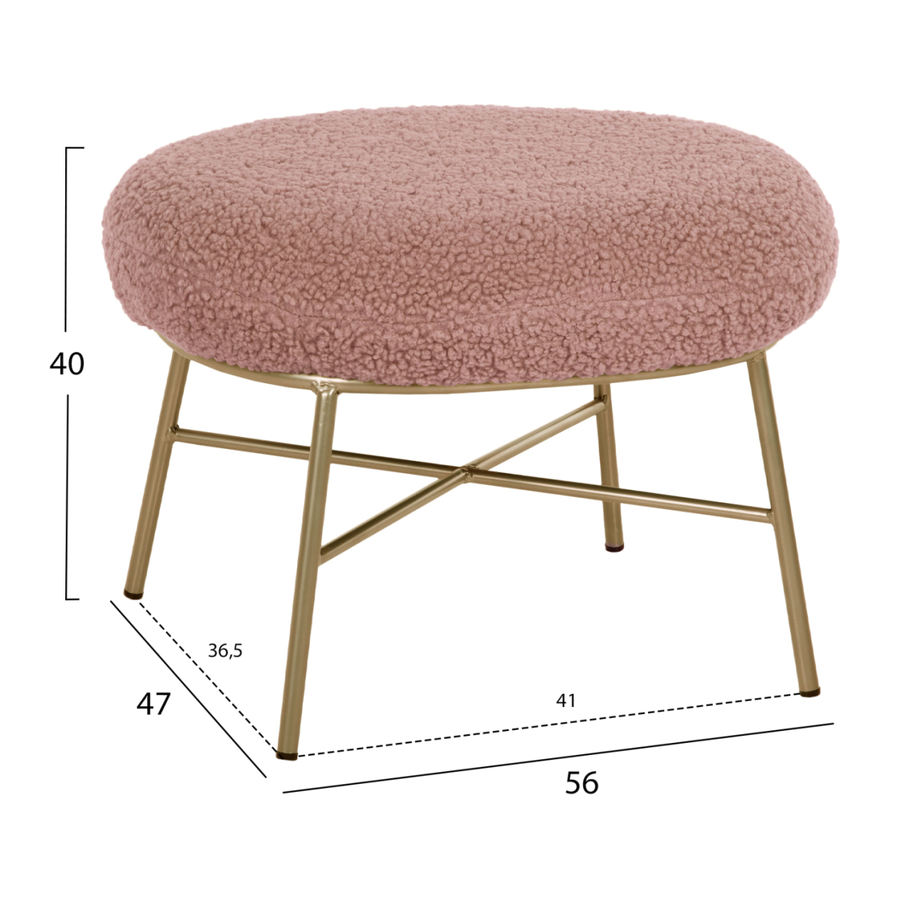 STOOL FOOTREST TRUDI HM8640.22 DUSTY PINK BOUCLE FABRIC AND GOLD METAL BASE 56x47x40Hcm. [2]