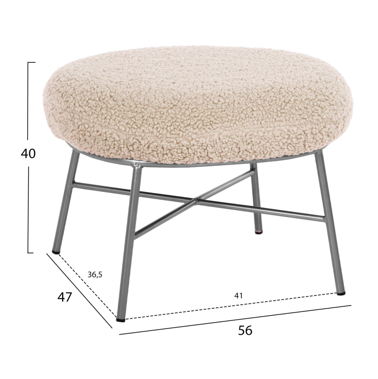 STOOL FOOTREST TRUDI HM8640.23 WHITE BOUCLE FABRIC AND SILVER METAL BASE 56x47x40Hcm. [2]