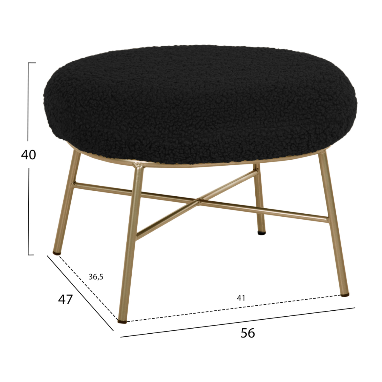 STOOL FOOTREST TRUDI HM8640.24 BLACK BOUCLE FABRIC AND GOLD METAL BASE 56x47x40Hcm. [2]