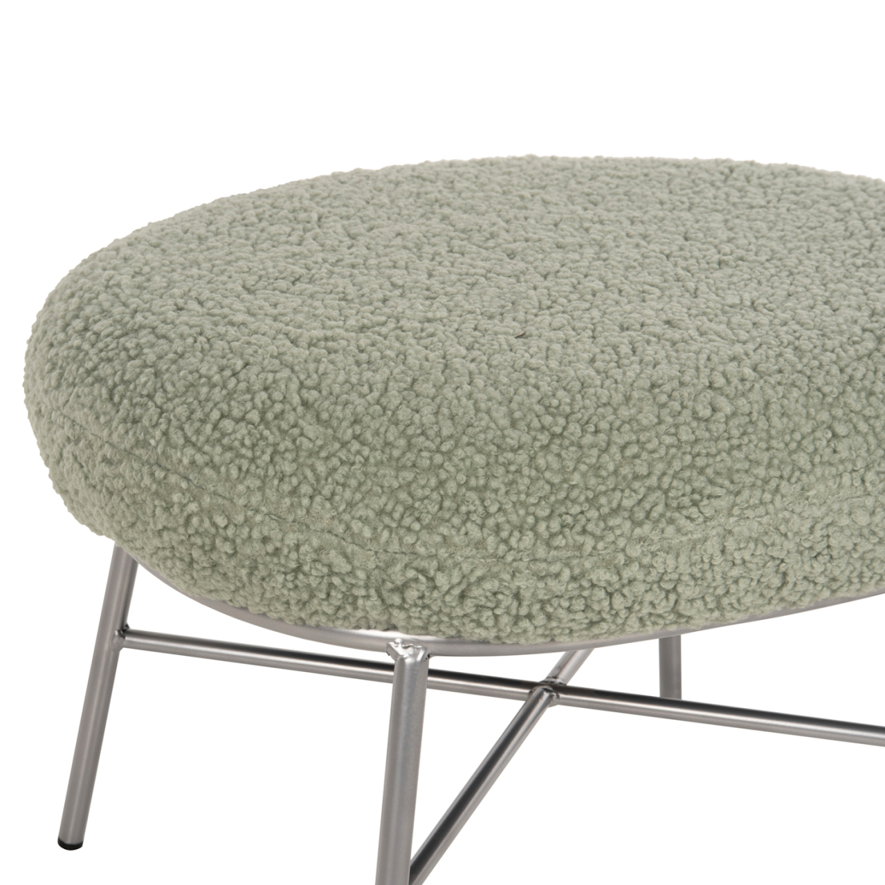 STOOL FOOTREST TRUDI HM8640.27 PISTACHIO GREEN BOUCLE FABRIC AND SILVER METAL BASE 56x47x40Hcm. [4]