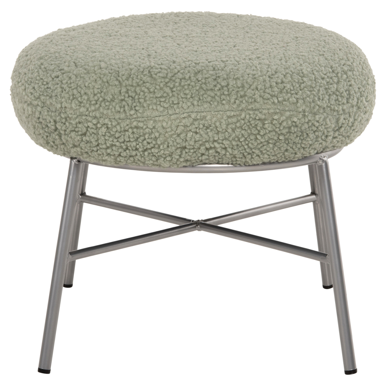 STOOL FOOTREST TRUDI HM8640.27 PISTACHIO GREEN BOUCLE FABRIC AND SILVER METAL BASE 56x47x40Hcm. [3]