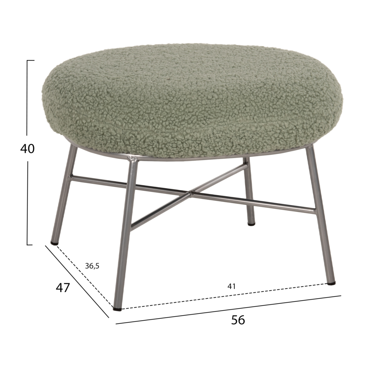 STOOL FOOTREST TRUDI HM8640.27 PISTACHIO GREEN BOUCLE FABRIC AND SILVER METAL BASE 56x47x40Hcm. [2]