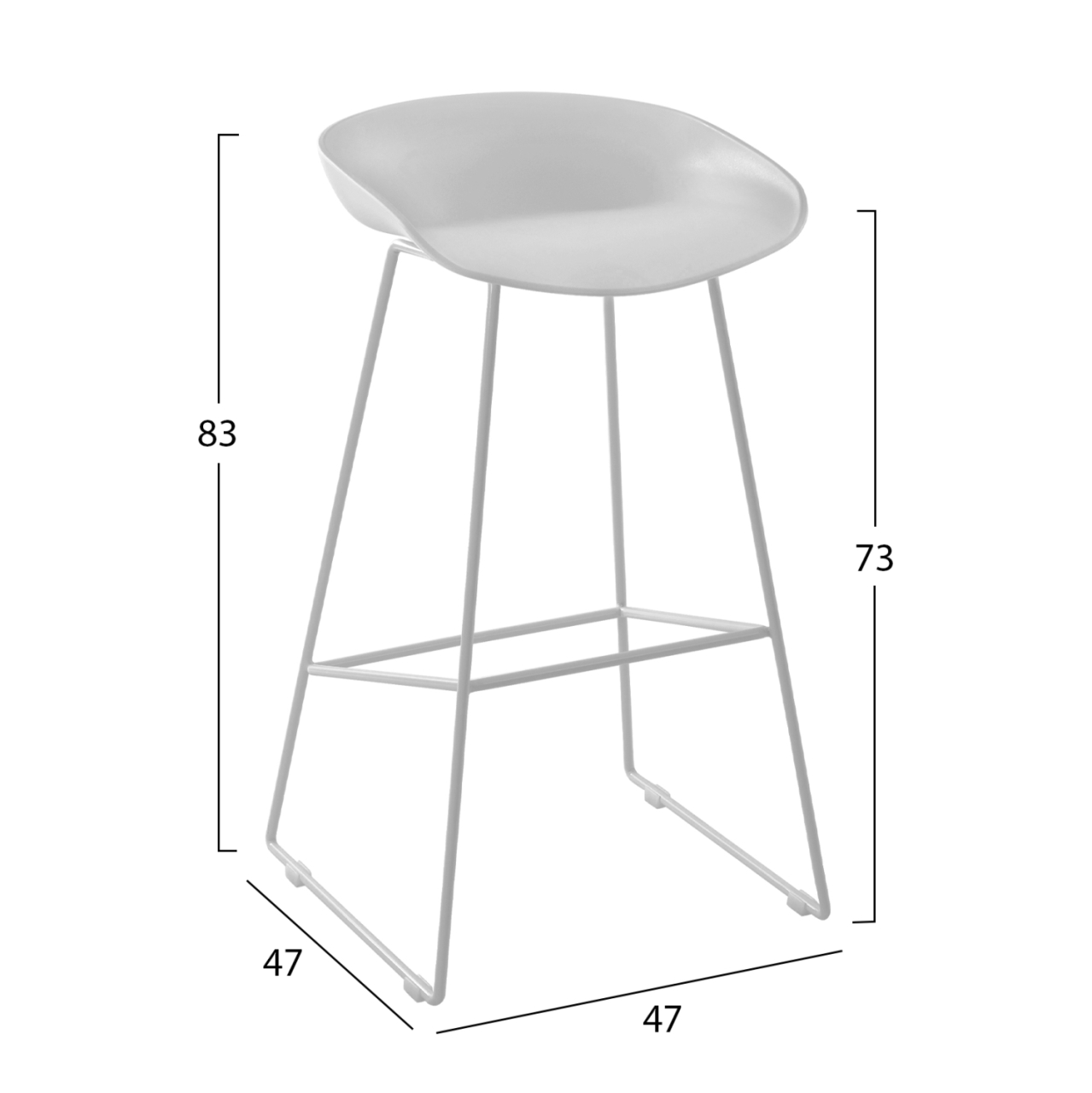 Stool HM8450.01 Metallic with seat PP White 47x47x83cm [2]