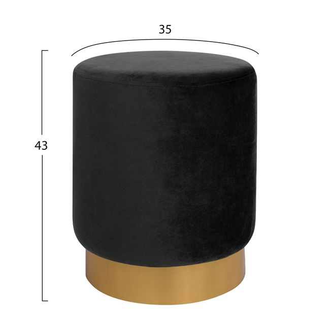 Stool Levy HM8408.04 Black Velvet with gold base D35x43 cm. [2]