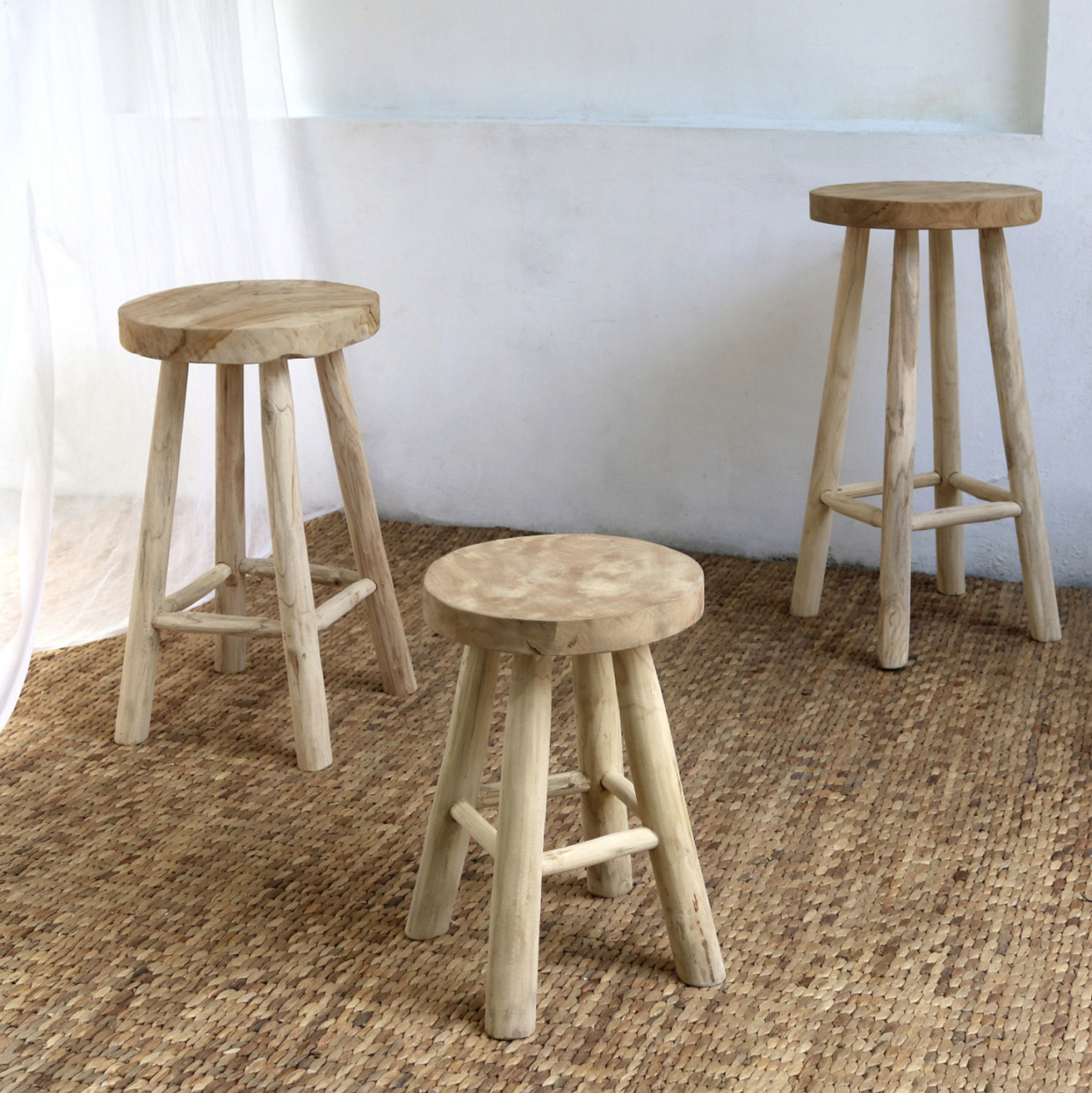 STOOL MADE OF TEAK WOOD NATURAL Φ35x62Hcm.HM9479 [4]