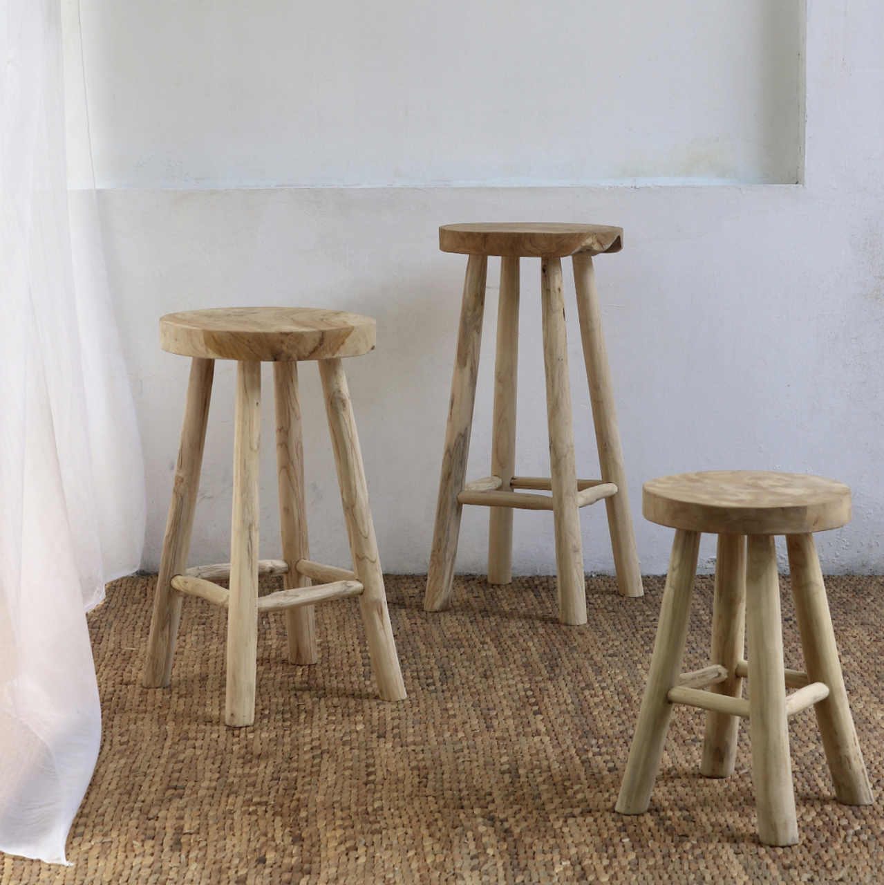 STOOL MADE OF TEAK WOOD NATURAL Φ35x62Hcm.HM9479 [5]