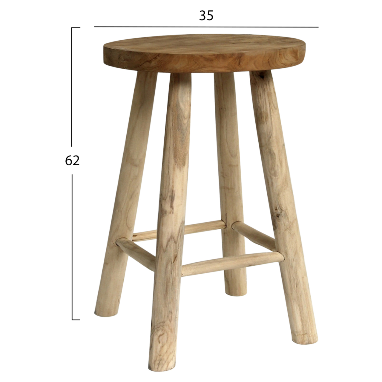 STOOL MADE OF TEAK WOOD NATURAL Φ35x62Hcm.HM9479 [2]