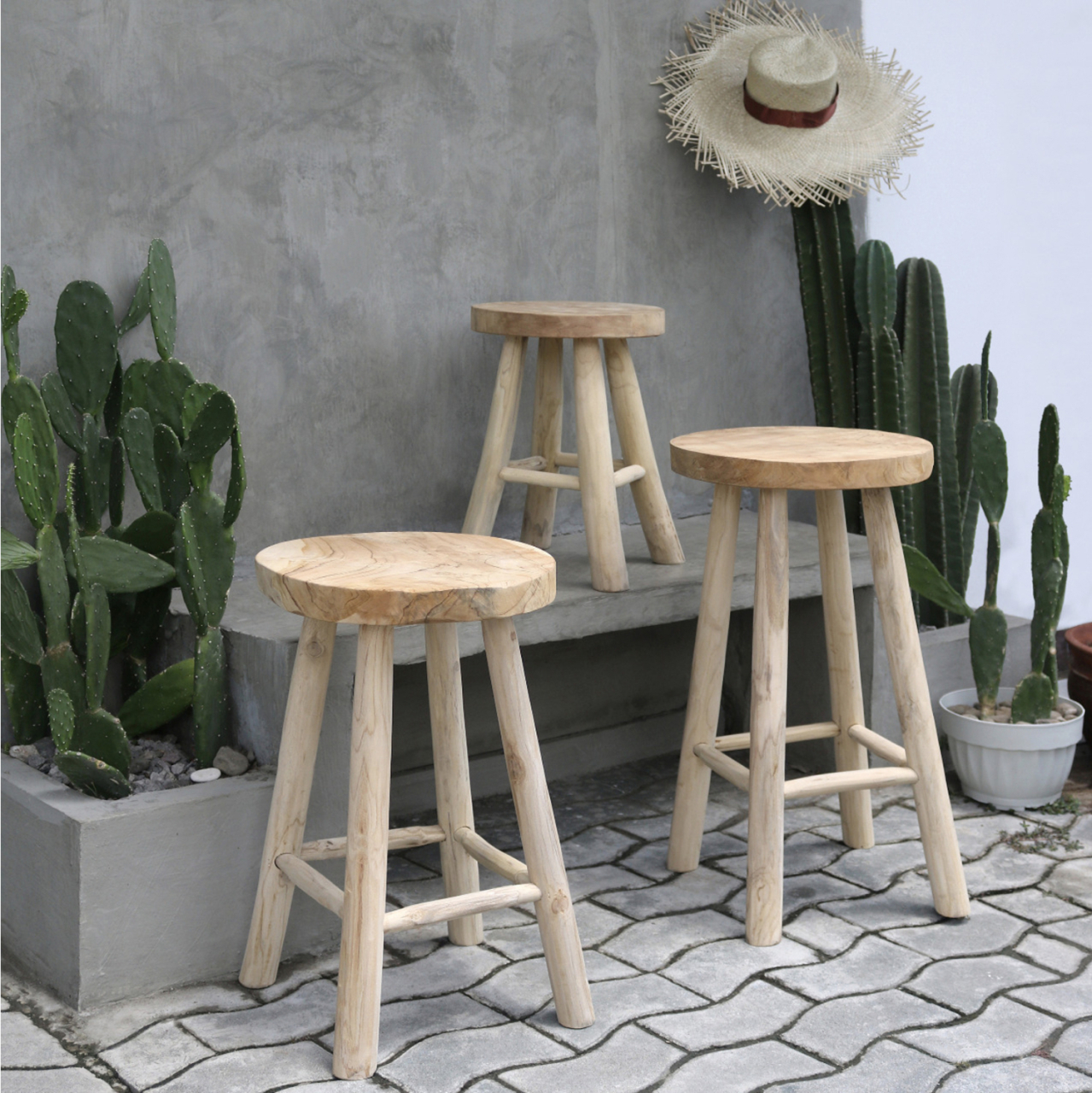 STOOL MADE OF TEAK WOOD NATURAL Φ35x62Hcm.HM9479 [3]