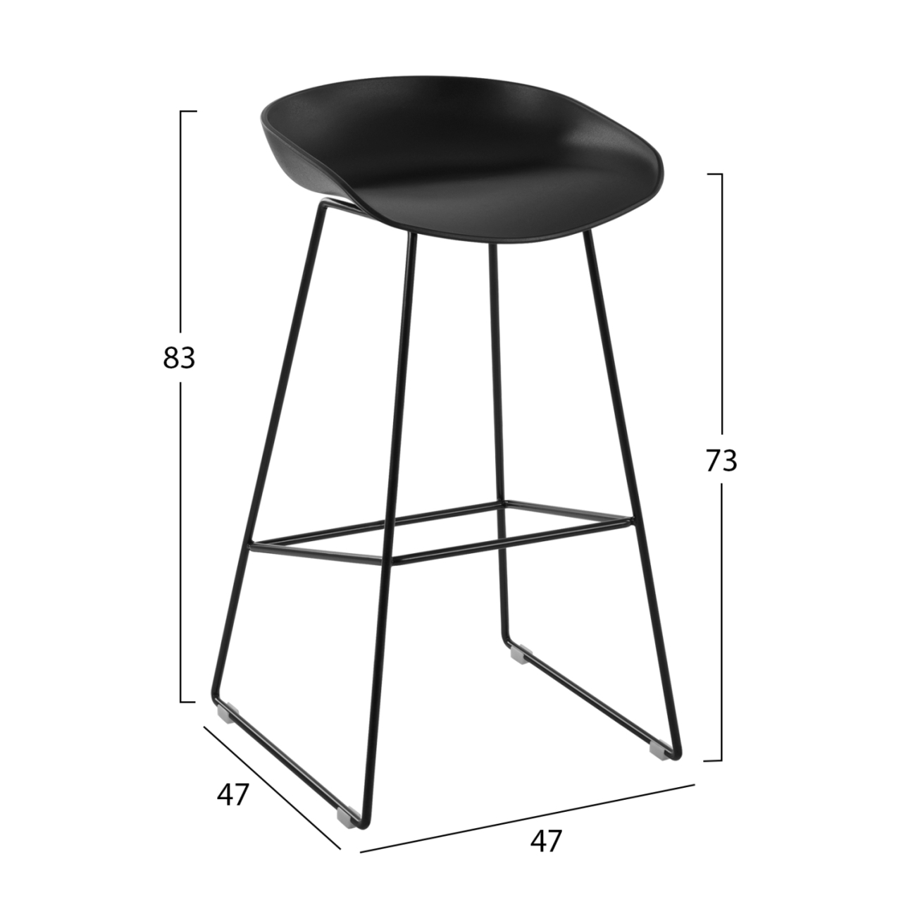 Stool Metallic HM8450.02 with seat PP Black 47x47x83cm [2]