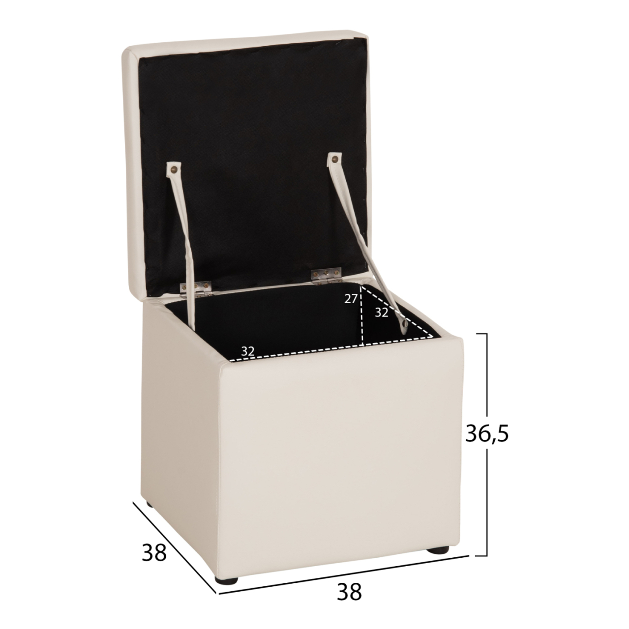 Stool PRO CUBE HM224.02 PU with storage space- white 38x38x36.5Hcm [2]