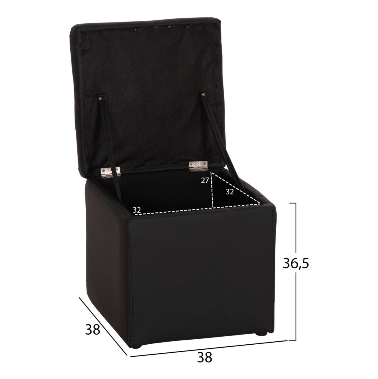 Stool PU with storage space black cube HM224.01 38x38x36.5Hcm [2]