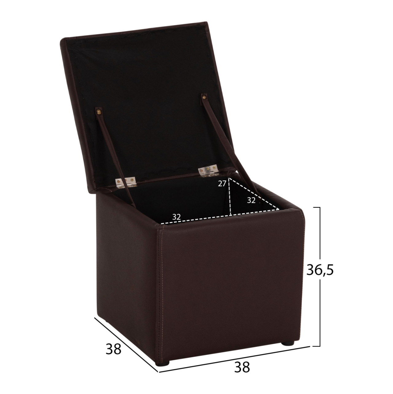 Stool PU with storage space Brown cube HM224.03--38x38x36.5Hcm [2]