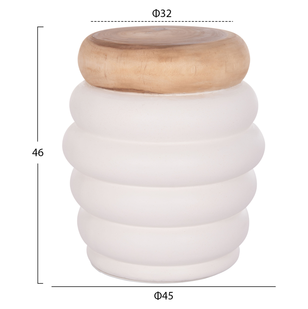 STOOL PUFFAT HM18172.02 FIBER CEMENT IN WHITE-TEAK WOOD TOP Φ45x46Hcm. [2]