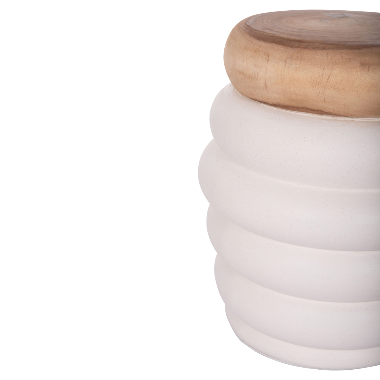 STOOL PUFFAT HM18172.02 FIBER CEMENT IN WHITE-TEAK WOOD TOP Φ45x46Hcm. [3]