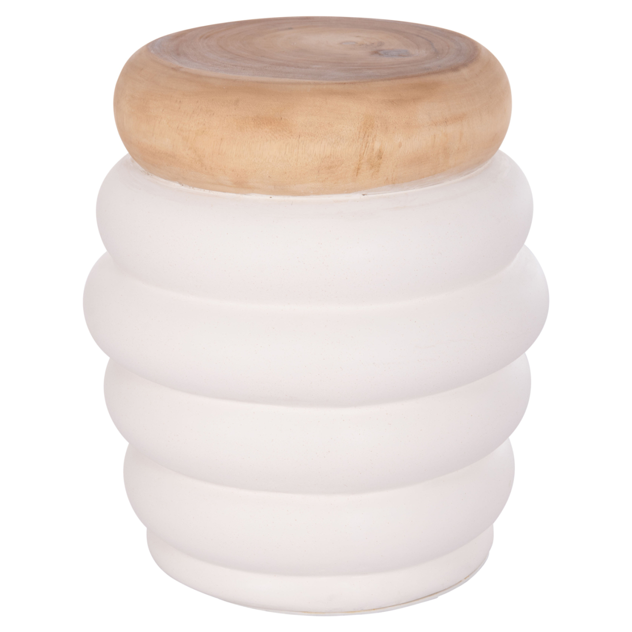 STOOL PUFFAT HM18172.02 FIBER CEMENT IN WHITE-TEAK WOOD TOP Φ45x46Hcm. [7]