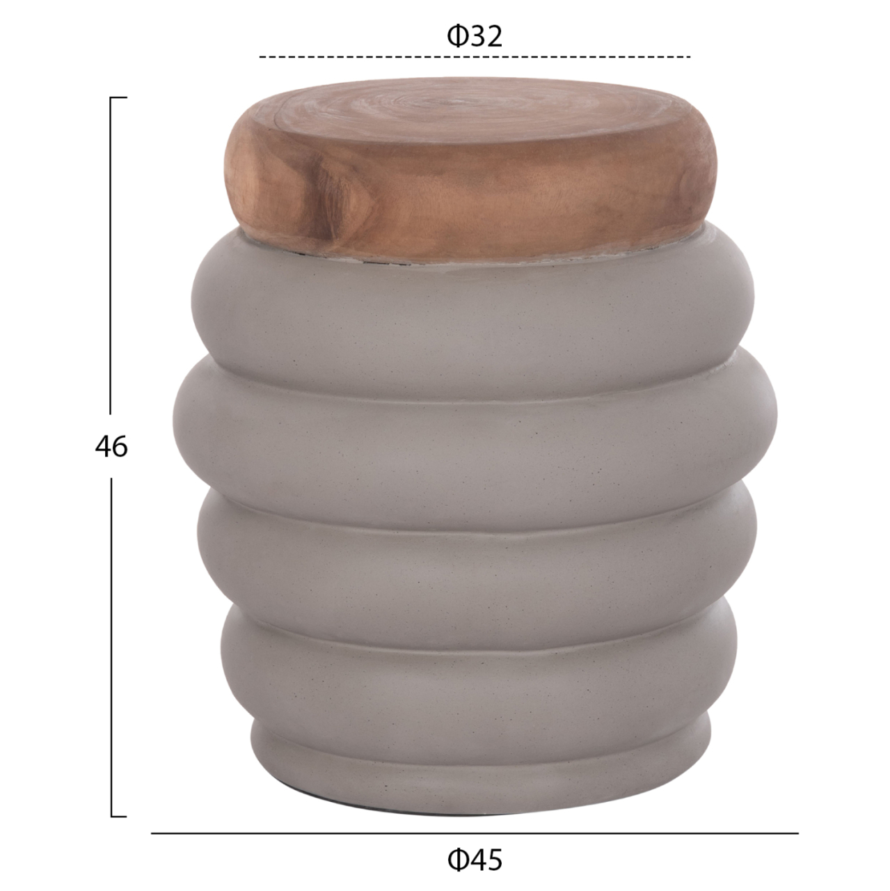STOOL PUFFAT HM18172.03 FIBER CEMENT IN GREY-TEAK WOOD TOP Φ45x46Hcm. [2]