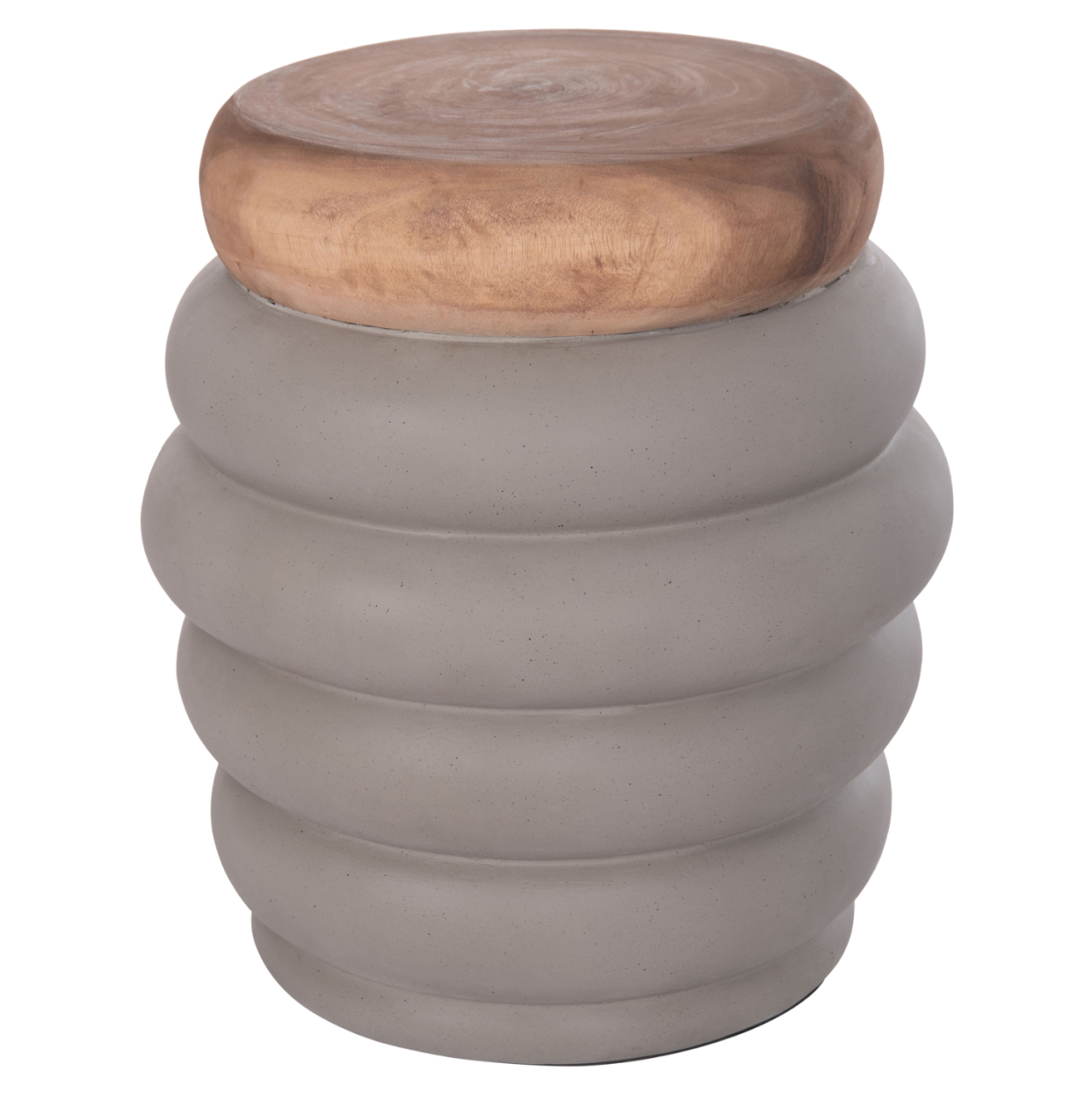 STOOL PUFFAT HM18172.03 FIBER CEMENT IN GREY-TEAK WOOD TOP Φ45x46Hcm. [9]