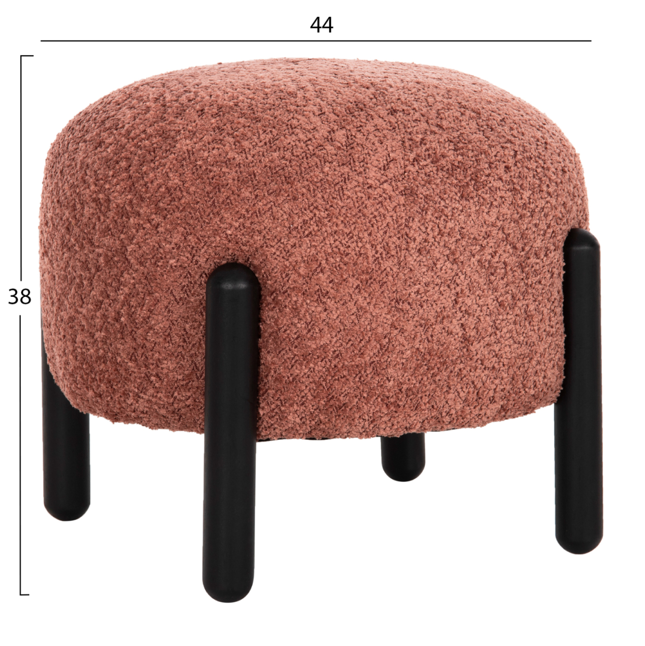 STOOL ROUND EWAN HM9596.02 PINK BOUCLE FABRIC-BLACK METAL LEGS Φ45x36Hcm. [2]