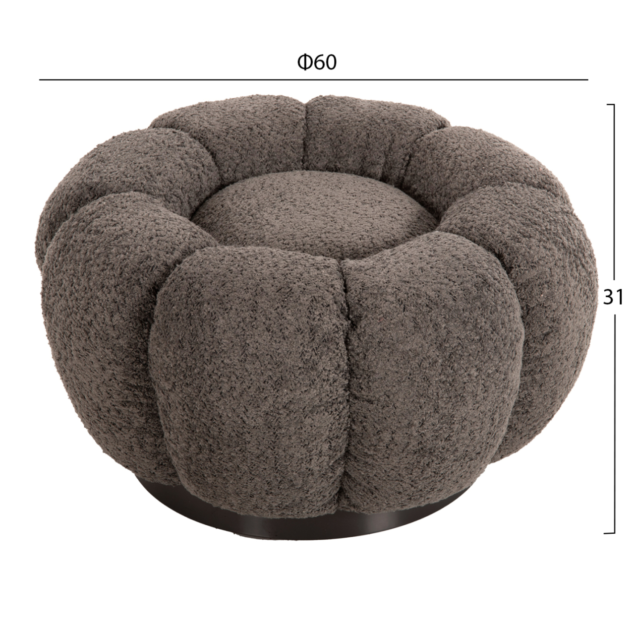 STOOL ROUND GRYMM HM9602.01 GREY BOUCLE-BLACK METAL BASE Φ60x31Hcm. [2]