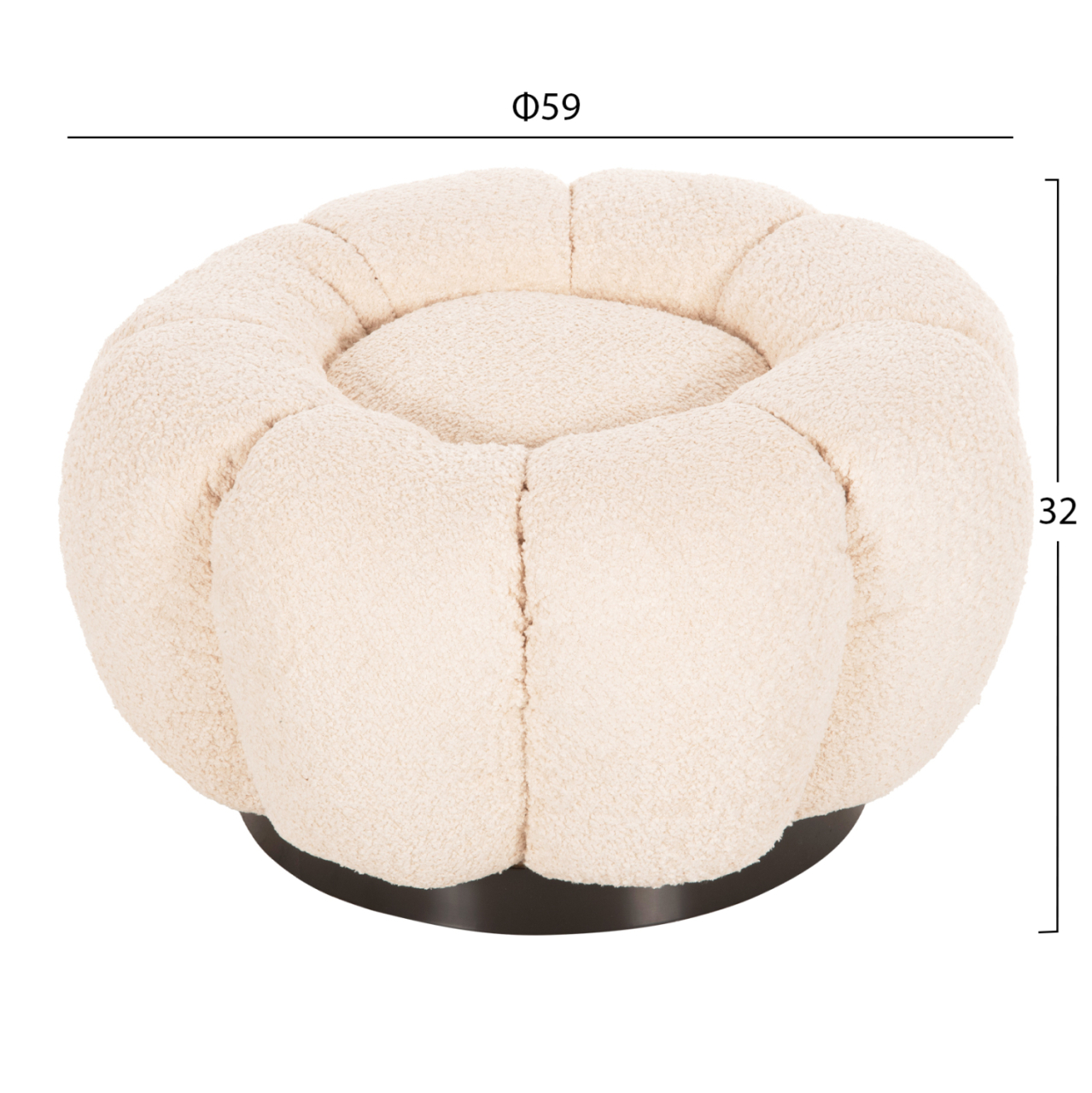 STOOL ROUND GRYMM HM9602.06 ECRU BOUCLE-BLACK METAL BASE Φ60x31Hcm. [2]