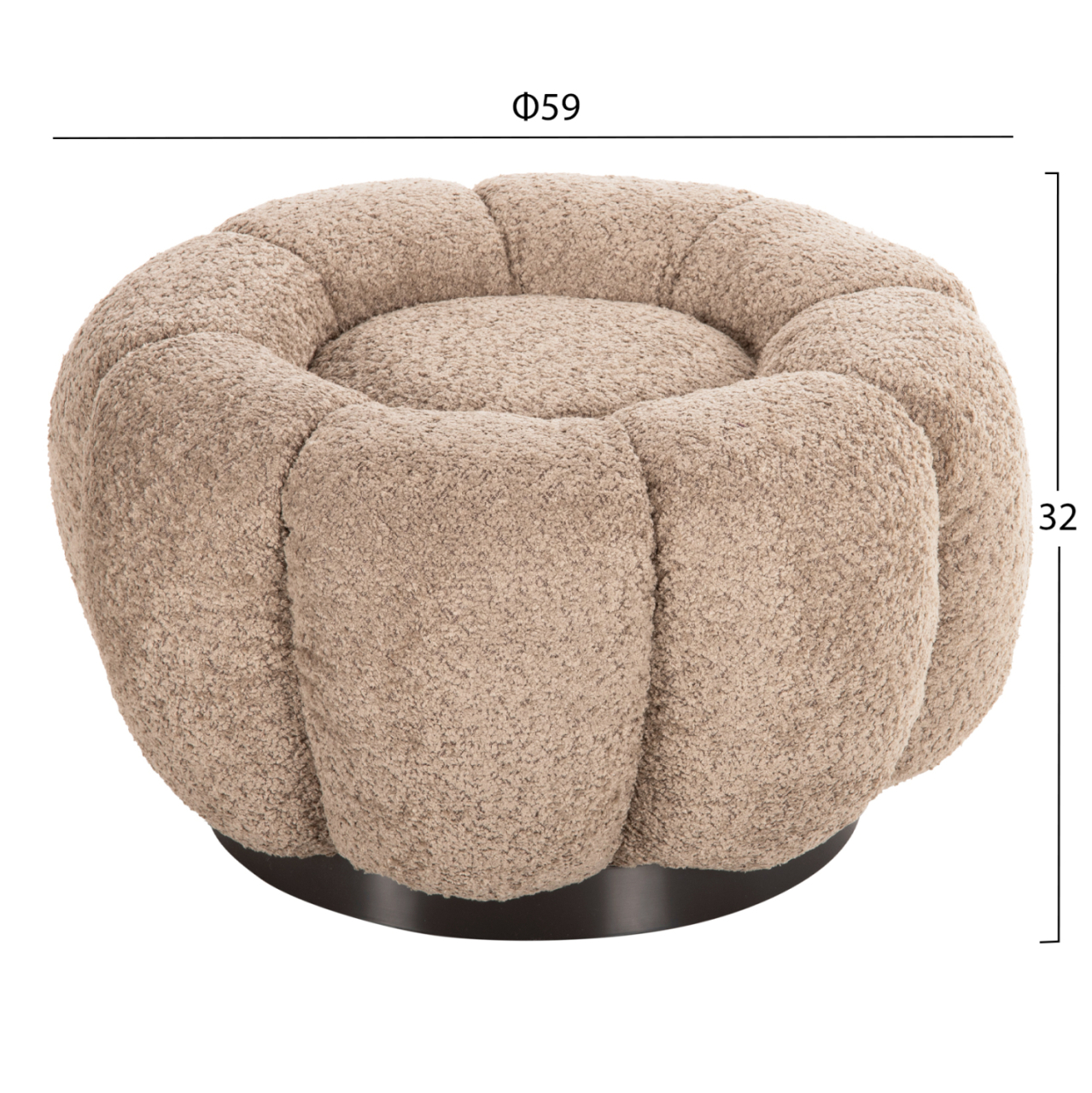 STOOL ROUND GRYMM HM9602.08 BEIGE BOUCLE-BLACK METAL BASE Φ60x31Hcm. [2]