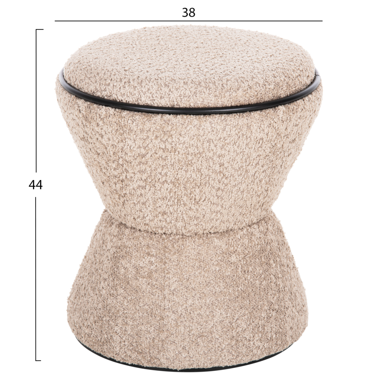 STOOL ROUND LINNER HM9604.08 BOUCLE FABRIC BEIGE-BLACK DETAIL D38x44 cm. [2]