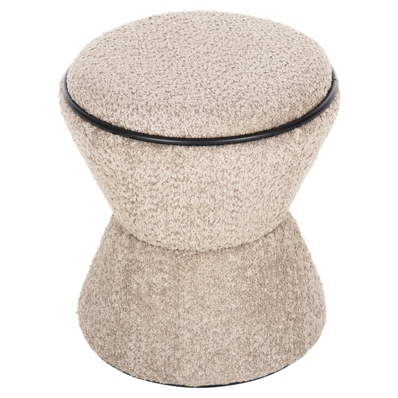 STOOL ROUND LINNER HM9604.08 BOUCLE FABRIC BEIGE-BLACK DETAIL D38x44 cm. [4]