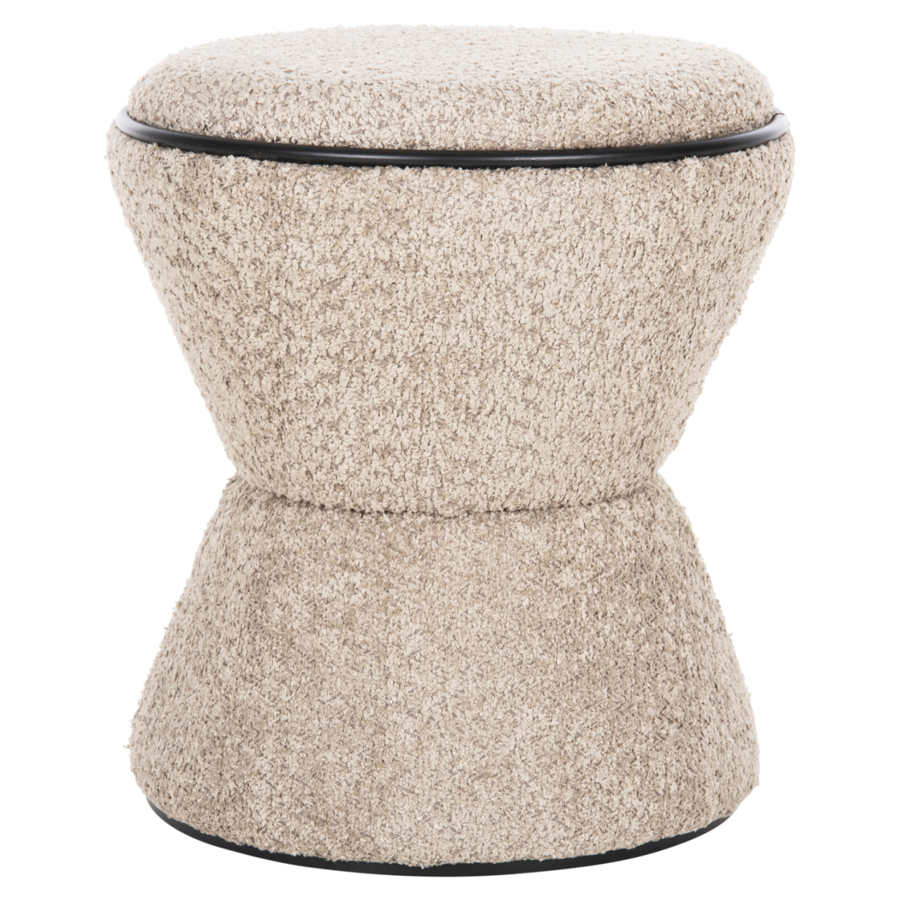 STOOL ROUND LINNER HM9604.08 BOUCLE FABRIC BEIGE-BLACK DETAIL D38x44 cm. [3]