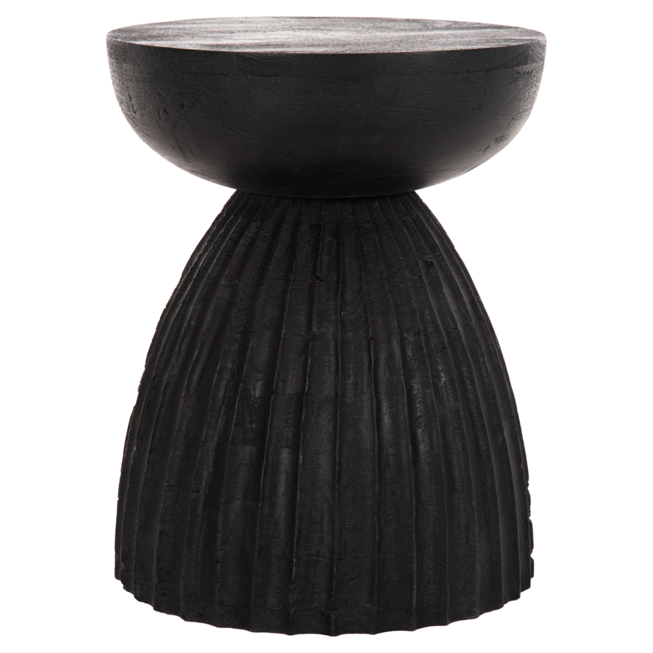 STOOL ROUND SCALLOP HM9702 SOLID MANGO WOOD IN BLACK Φ35x45Hcm. [3]