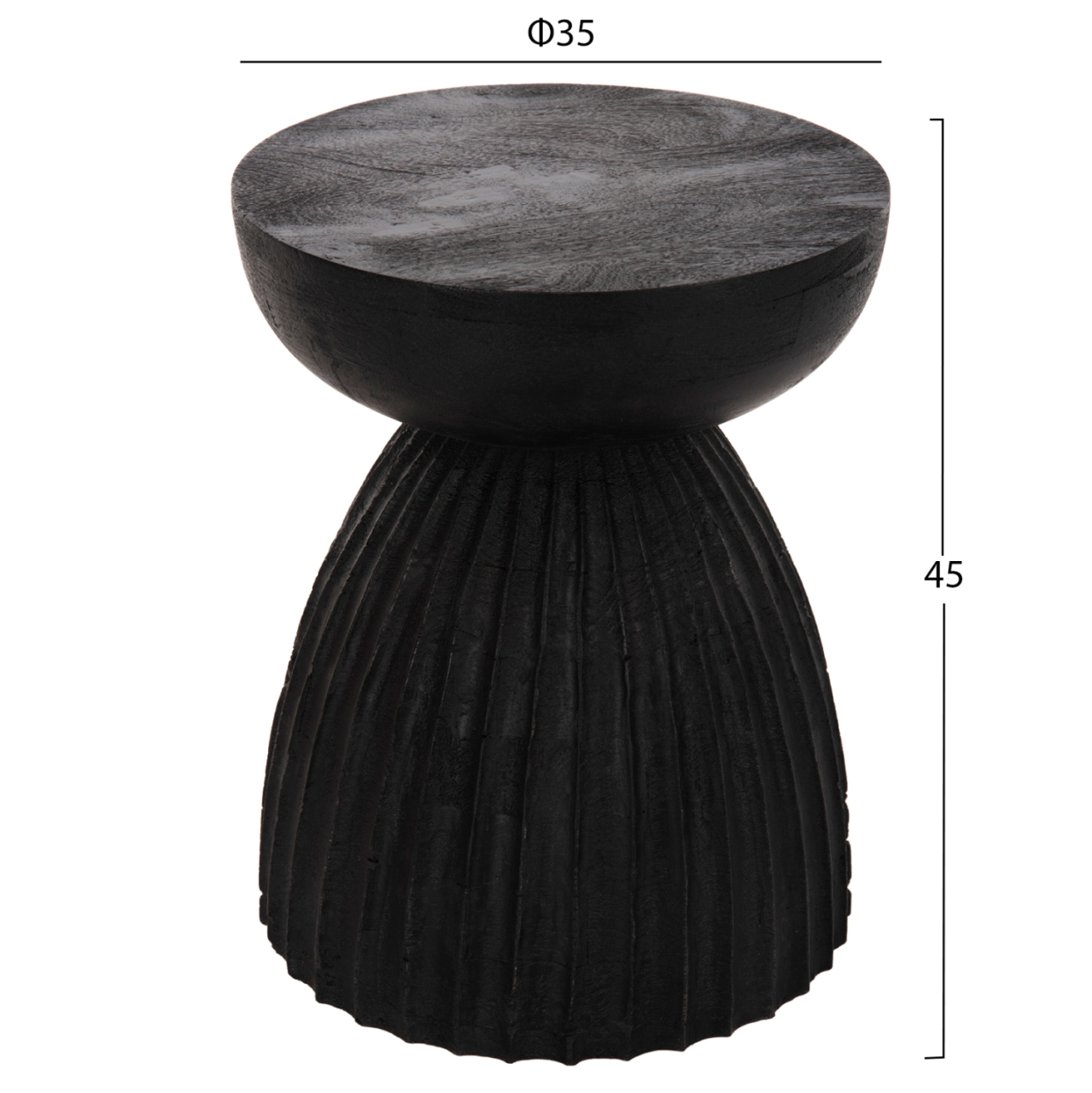 STOOL ROUND SCALLOP HM9702 SOLID MANGO WOOD IN BLACK Φ35x45Hcm. [2]