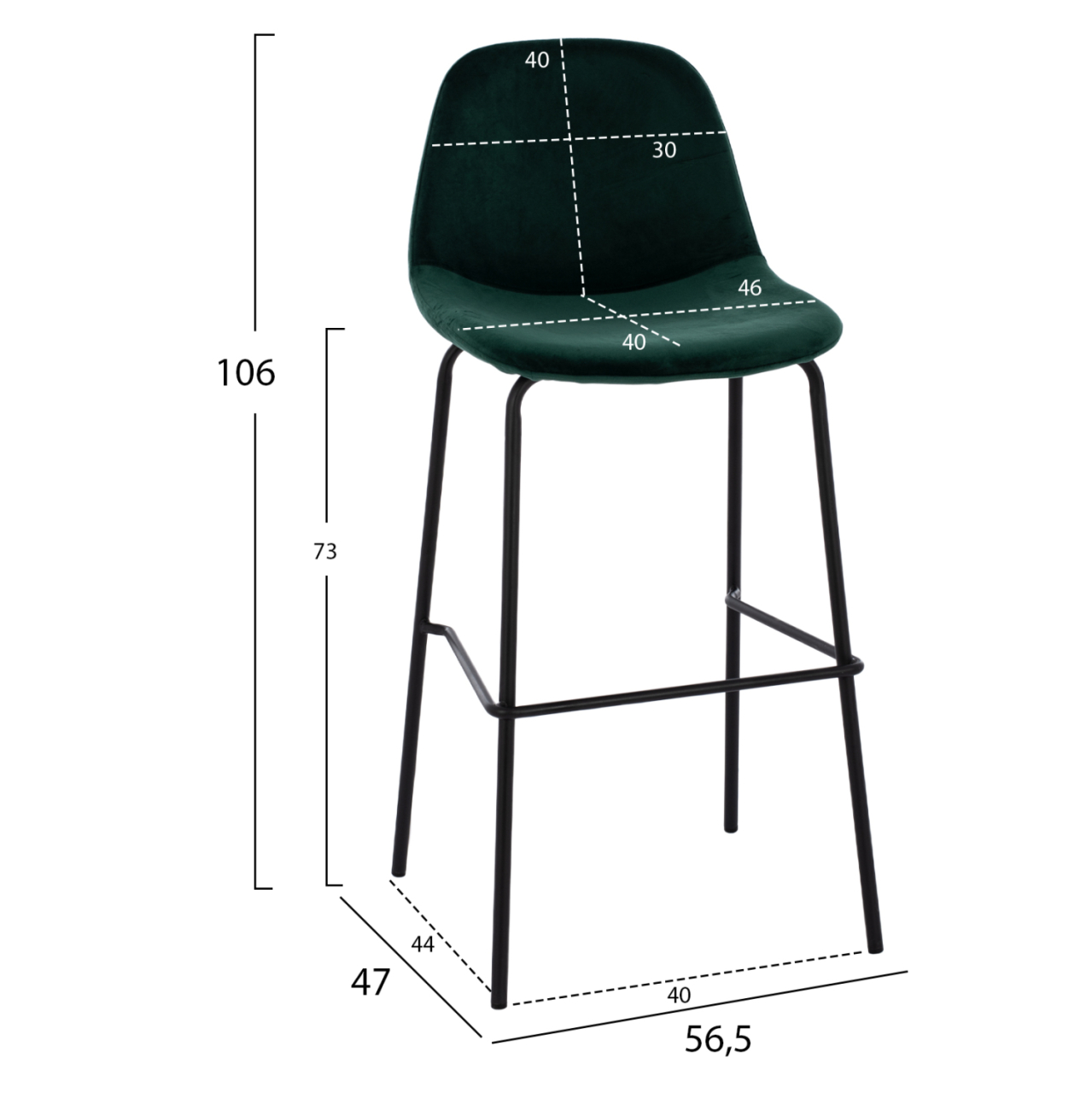 Stool VINCENT HM8579.13 VELVET GREEN AND METAL FRAME 56,5x47x106 cm. [2]