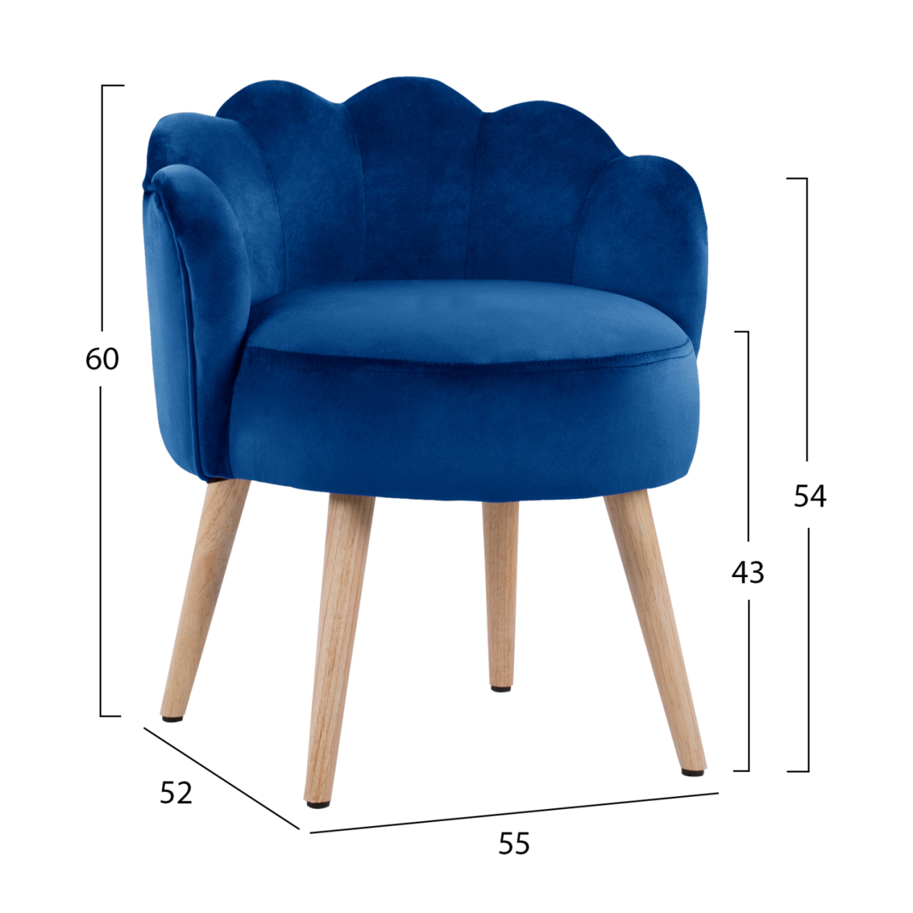 Stool with back Elise HM8628.08 Blue Velvet 55x52x60cm [2]