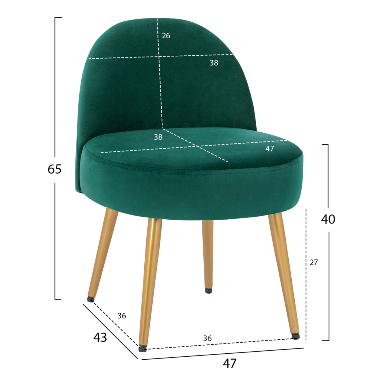 Stool with back Yasmine from cypress green velvet and gold legs HM8395.13 47x43x65cm [2]