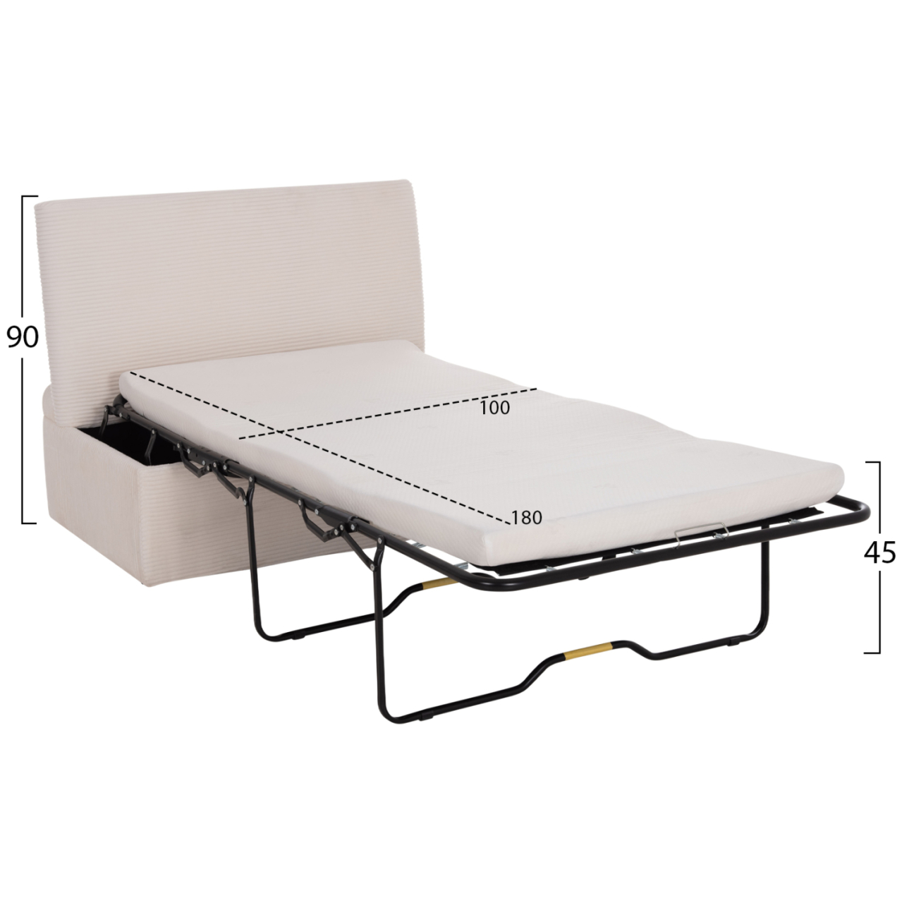 STOOL WITH FOLDING BUNK BED and MATTRESS INGE HM3343.42 BEIGE CORDUROY FABRIC 118x74x42Hcm. [3]