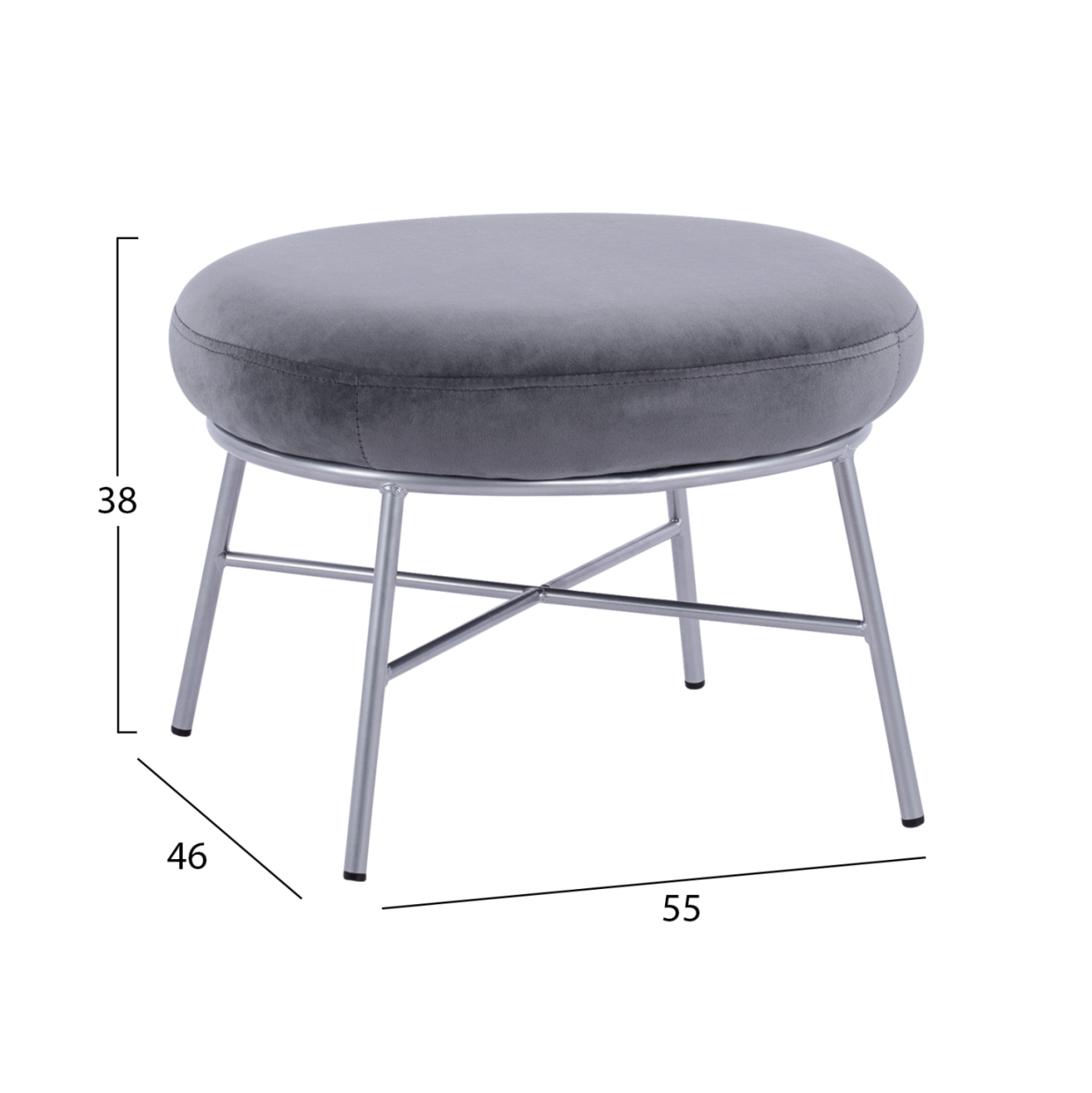Stool with footrest Trudi HM8640.01 Grey velvet with silver base 55x46x38m [2]