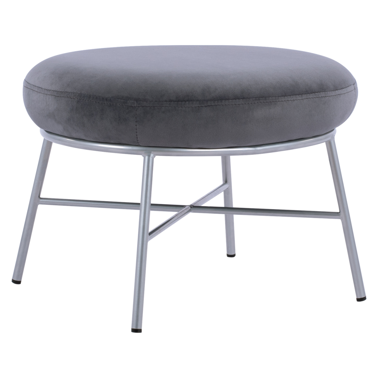 Stool with footrest Trudi HM8640.01 Grey velvet with silver base 55x46x38m [4]