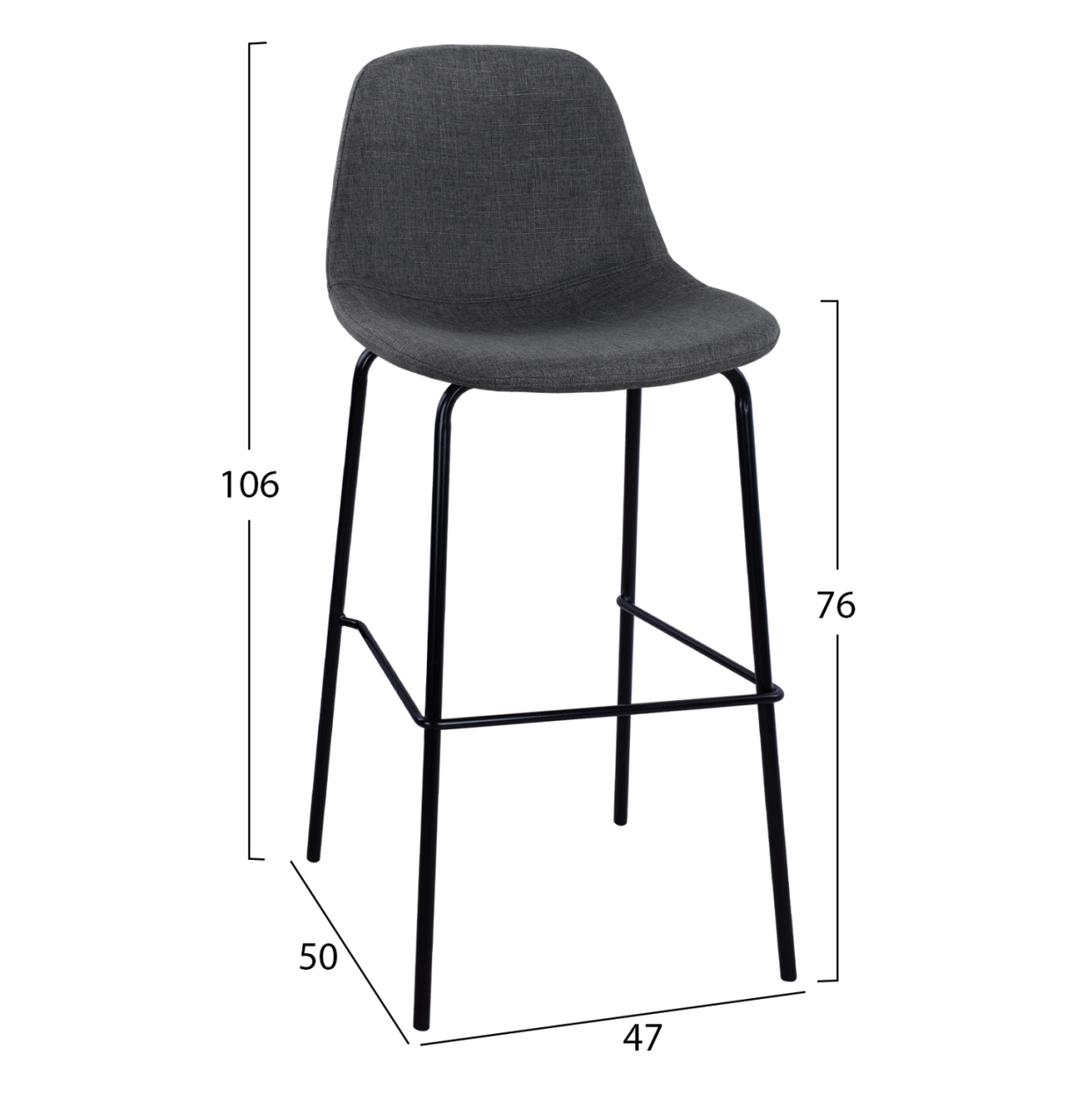 Stool with metallic frame and fabric in grey color 47x50x106cm HM8579.10 [2]