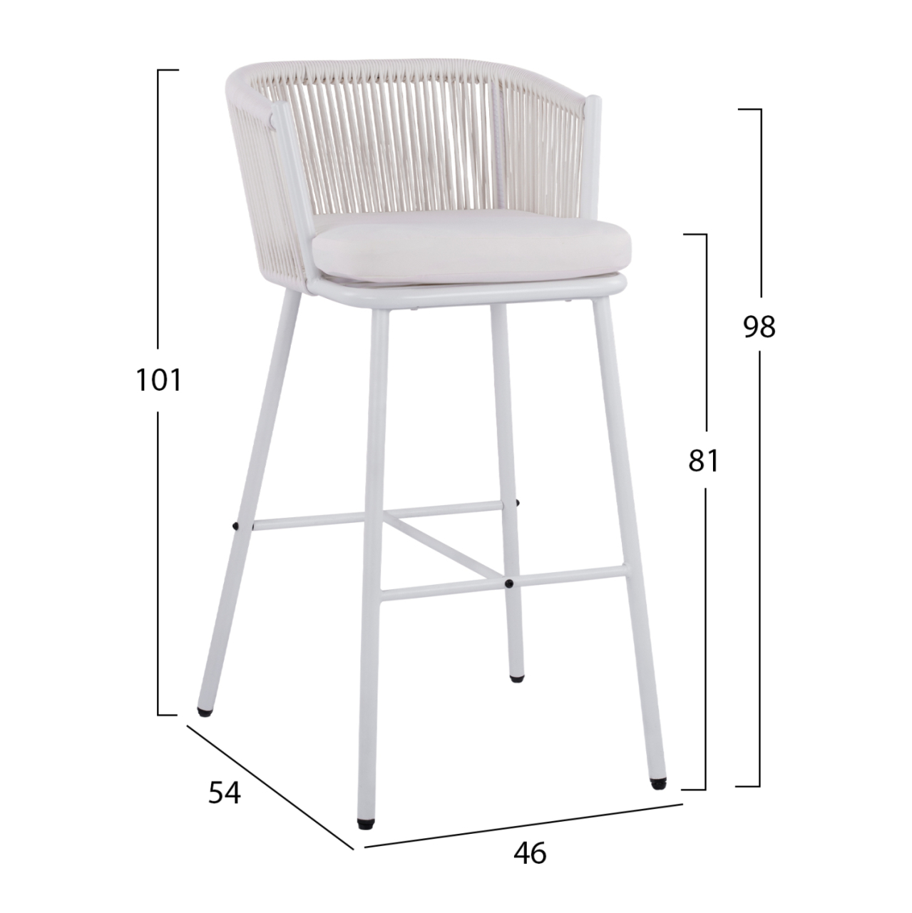 Stool with metallic frame and rope white HM5714.03 46x54x101 cm [2]