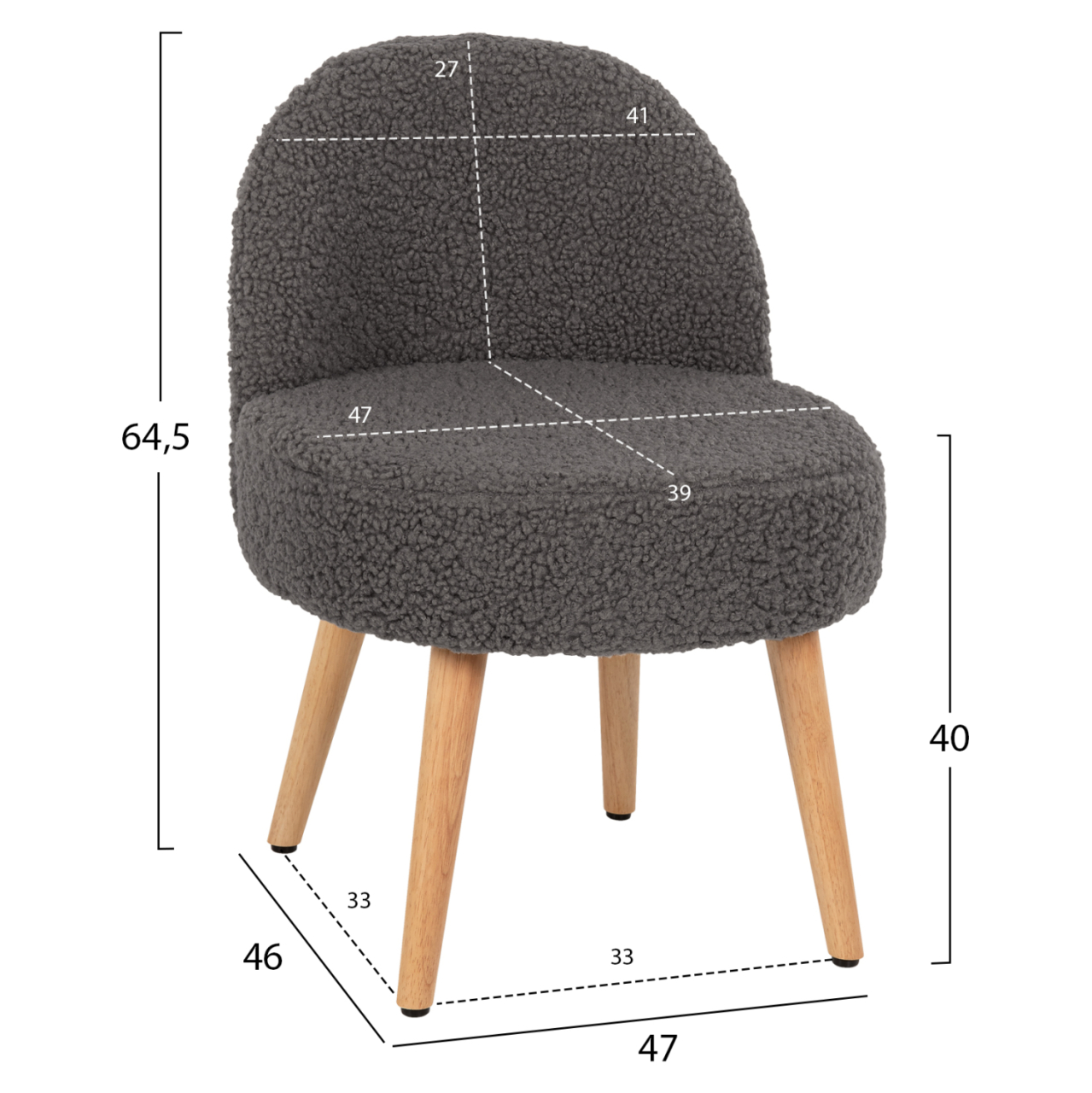 STOOL YASMINE HM8395.21 LOW BACKREST- BOUCLE FABRIC IN GREY COLOR-WOODEN LEGS 47x46x64,5Hcm. [2]