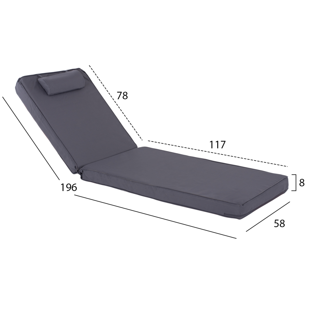 SUNBED CUSHION SIFNOS TEXTLINE GREY HM11236.30T 196(117+1+78)x58x9cm. [2]