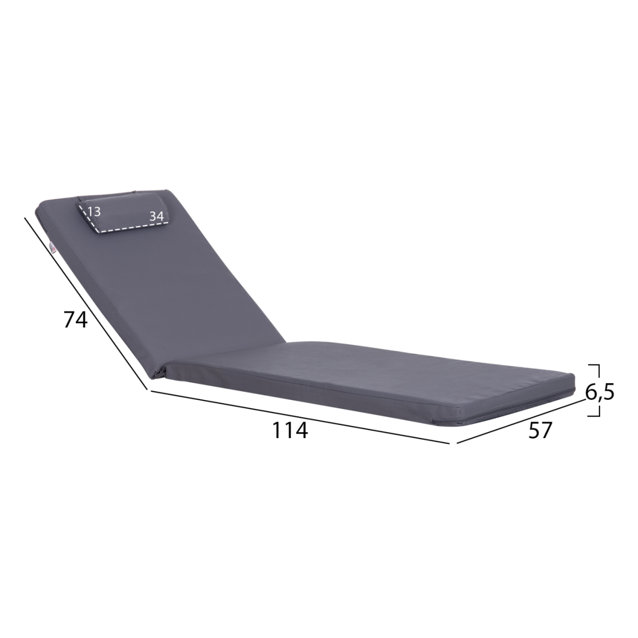 SUNBED CUSHION WITH HEADREST SIFNOS HM11234.31T - TEXTILENE 600g/m2 2x1 - GREY [2]