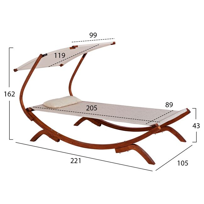 Sunbed Wooden Walnut-Beige with shade Colby HM5671.02 105x221x162cm [2]